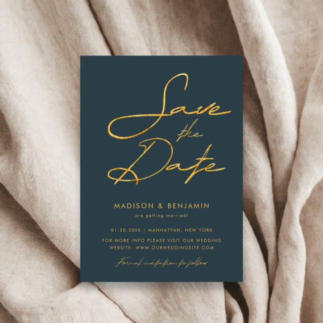 Elegante Gray Gold Moderne Typografie Hochzeit Save The Date (Von Creator hochgeladen)