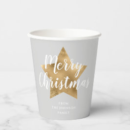 Elegante Gray Imitate Gold Star Frohe Weihnachten Pappbecher