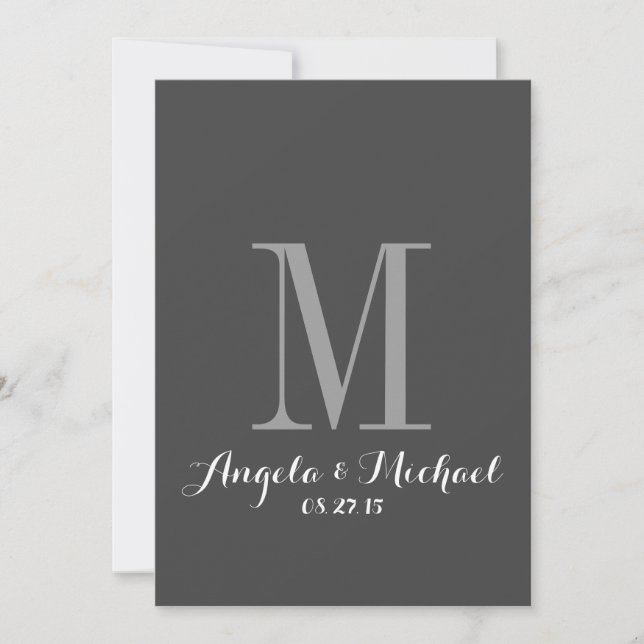 Elegante Gray Monogram Hochzeit Einladung (Vorderseite)