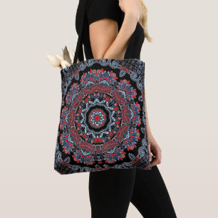 Elegante Gray & Red Mandala Tasche