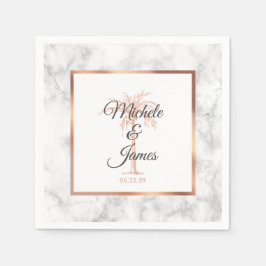Elegante Gray Rose Gold Palm Tree Marmorhochzeit Serviette