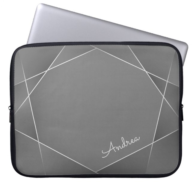 Elegante Gray & Silver Lines mit Individuelle Name Laptopschutzhülle (Vorderseite)