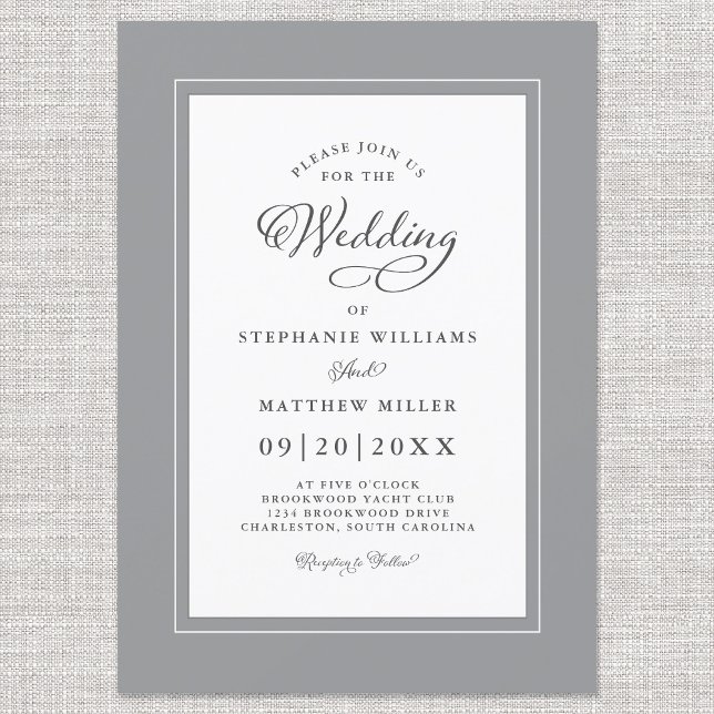 Elegante Gray & White Wedding Moderne Kalligraphie Einladung (Von Creator hochgeladen)