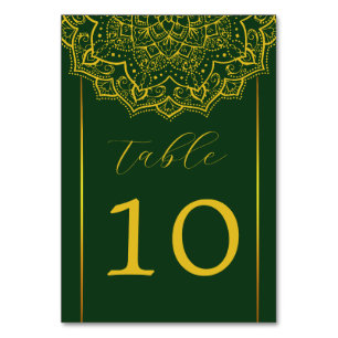 Elegante Green and Gold Mandala Wedding Tischnummer