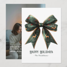 Elegante Green Bow Holiday Foto Holiday Card