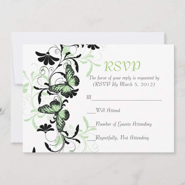 Elegante Green Butterfly RSVP-Karte Einladung (Vorderseite)