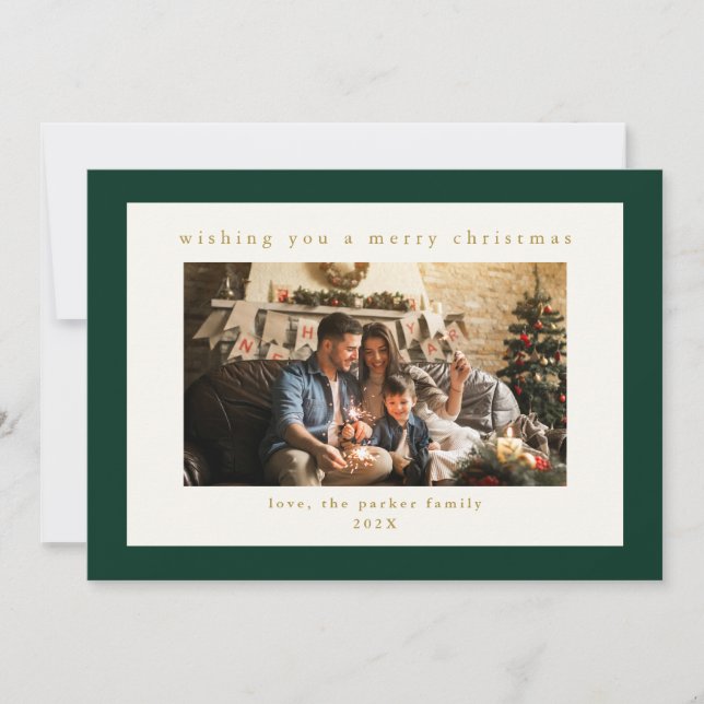 Elegante Green Custom Foto Weihnachtskarte Feiertagskarte (Vorderseite)