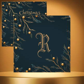 Elegante Green Family Monogram Weihnachtskarte Feiertagskarte