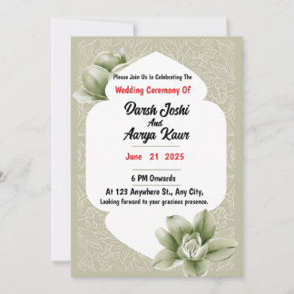 Elegante Green Floral Wedding Invitation Card Einladung