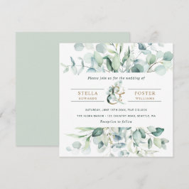 Elegante Green Foliage Gold Ampersand Hochzeit Einladung