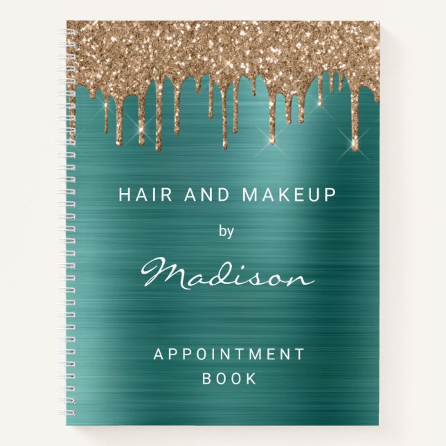 Elegante Green Gold Glitter Drip Ernennung Notizbuch (Vorderseite)
