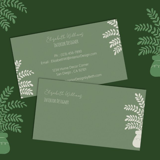 Elegante Green Interior Designer Business Cards Visitenkarte (Elegant green interior designer double-sided business cards . )