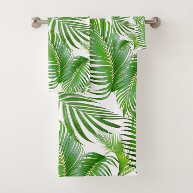 Elegante Green Palm Blätter auf Weiß Badhandtuch Set (Insitu)