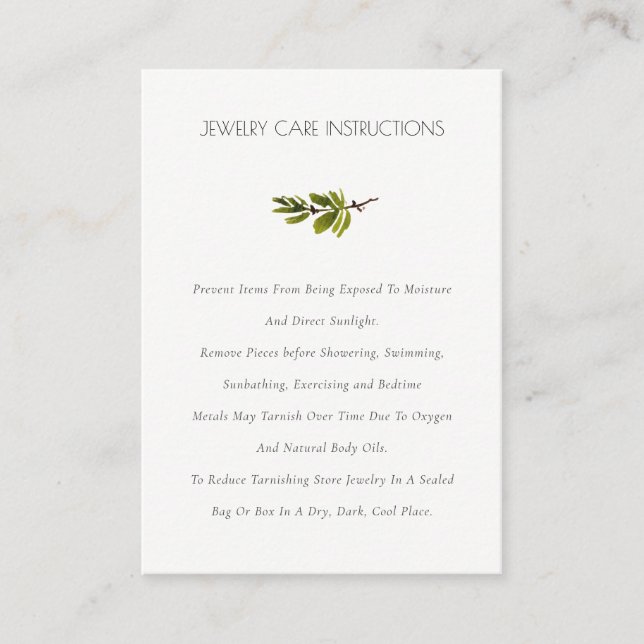 Elegante Green Pine Branch Foliage Juwelry Care Visitenkarte (Vorderseite)