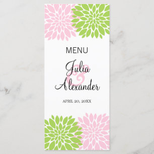 Elegante Green Pink Blush Bloral Burst Menu Card Menükarte