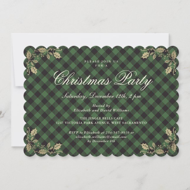 Elegante Green Plaid Weihnachtsfeier Einladung (Vorderseite)