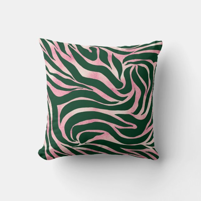 Elegante Green Rose Gold Glitzer Zebra Kissen (Vorderseite)