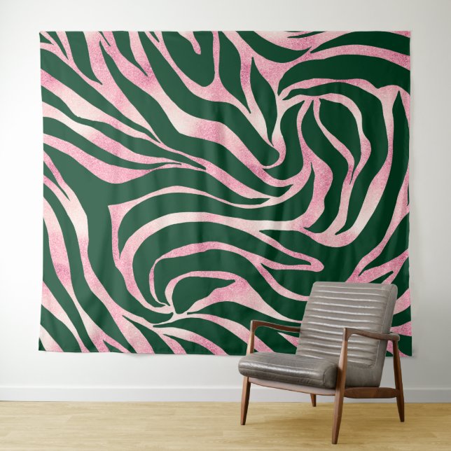 Elegante Green Rose Gold Glitzer Zebra Wandteppich (Beispiel (Horizontal))