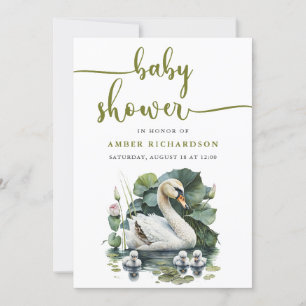 Elegante Green Script Swan Minimalistisch Baby Sho Einladung