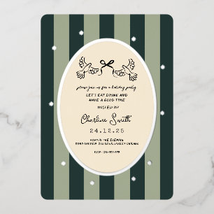 Elegante Green Striped Holiday Party Einladung