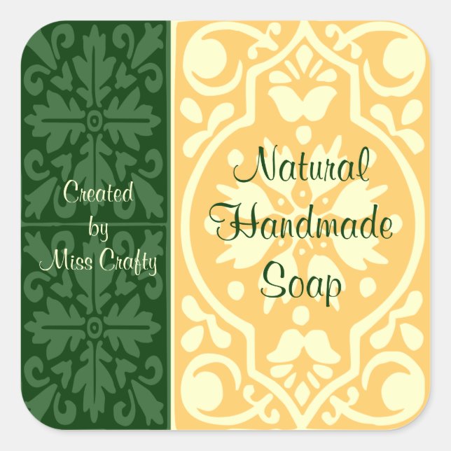 Elegante Green Tan Custom Craft Labels Quadratischer Aufkleber (Vorderseite)