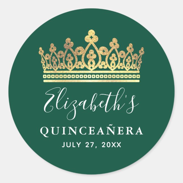 Elegante Green und Gold Crown Runder Aufkleber (Vorderseite)