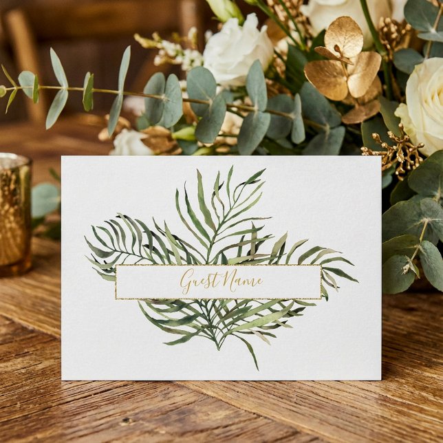 Elegante Green und Gold Leaf Table Platzkarte (Elegant Green and gold Leaf Table Place Card.)