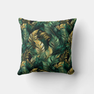 Elegante Green und Gold Monstera Blätter Kissen
