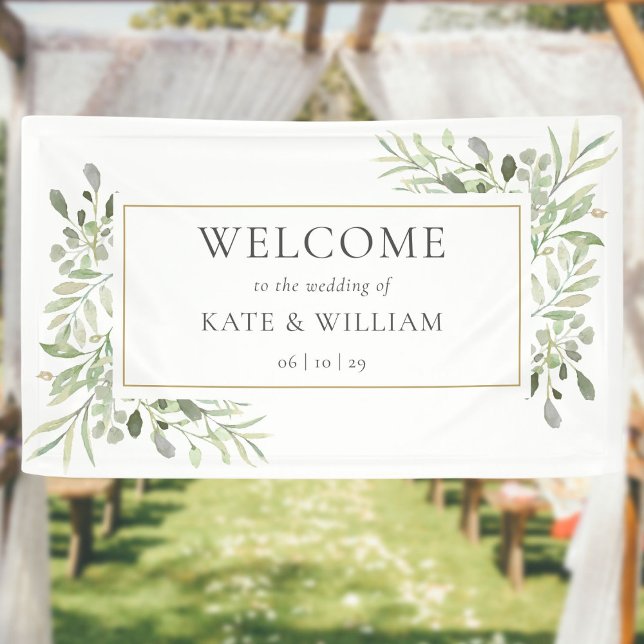 Elegante Greenerity Foliage Wedding Willkommen Banner (Von Creator hochgeladen)