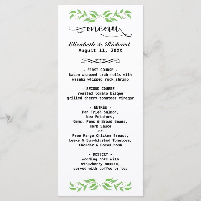 Elegante Greenerity Wedding Menu Card - Personalis Menükarte (Vorderseite)