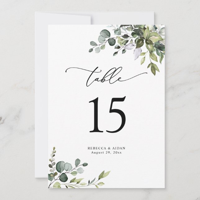 Elegante Greenerity Wedding Tischnummer Cards (Vorderseite)