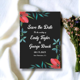 Elegante Greenerity Wildblume Black Floral Wedding Save The Date