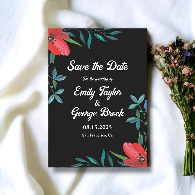 Elegante Greenerity Wildblume Black Floral Wedding Save The Date (Von Creator hochgeladen)
