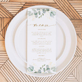 Elegante Greenery and Gold Speisen Sie am Abend Menükarte