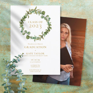 Elegante Greenery Garland Foto Graduation Party Einladung