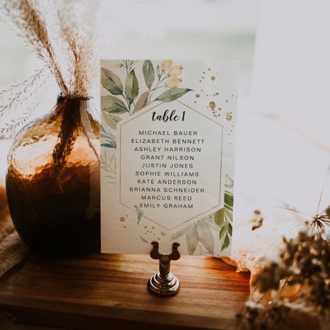 Elegante Greenery Gold Frame Table Cards Tischnummer (Von Creator hochgeladen)