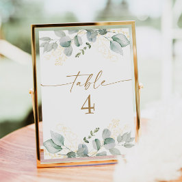 Elegante Greenery & Gold Wedding Tischnummer Cards