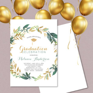 Elegante Greenery Gold Wreath Graduation Party Einladung