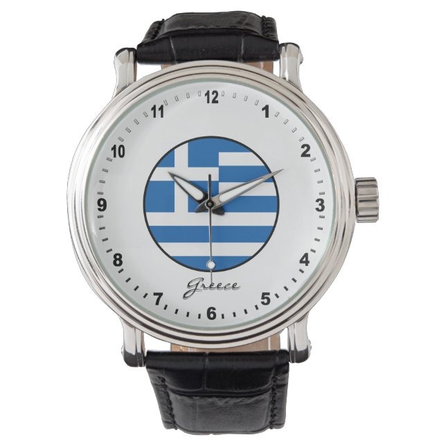 Elegante Griechenland Watch & Griechische Flagge / Armbanduhr (Vorderseite)
