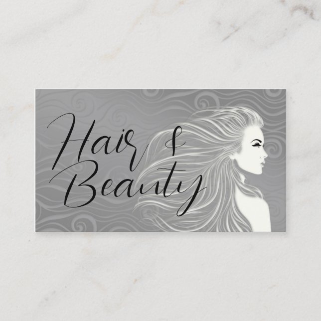 Elégante Gris Courbes Cheveux & Beauté Salon Carte (Devant)