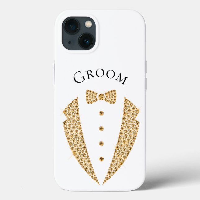 Elegante Groom Tuxedo Gold Typografy Wedding Case-Mate iPhone Hülle (Rückseite)