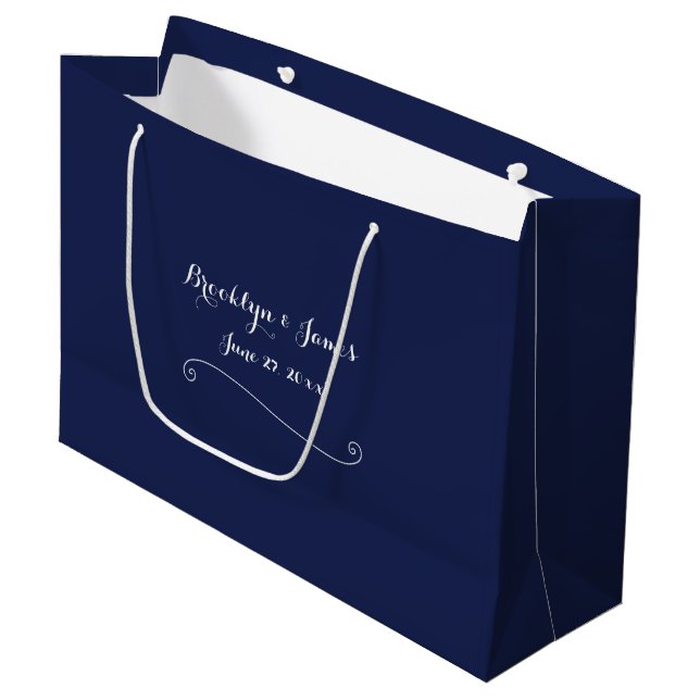 Elegante große blaue Hochzeitsgeschenktasche Geschenktüte (Vorderseite Schrägansicht)