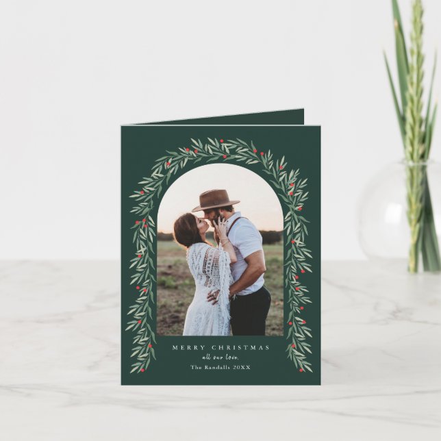Elegante Grün Arch Modern 2 Foto Weihnachten (Vorderseite)