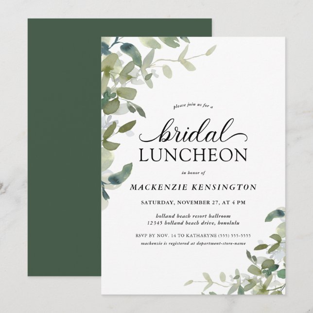 Elegante Grün Botanisches Bridal Einladung (Vorne/Hinten)