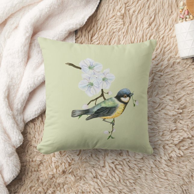 Elegante, grün-gelbe Blume Kissen (Decke)