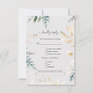Elegante Grün-Gold-Blatt Hochzeits-Wunschkarten RSVP Karte
