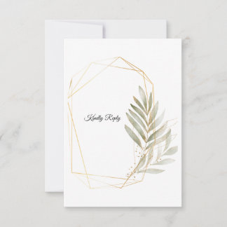 Elegante Grün-Gold-Geometrische Hochzeits-Antwortk RSVP Karte