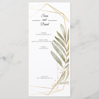 Elegante Grün-Gold Geometrische Hochzeits-Menükart Menükarte