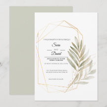 Elegante Grün-Gold-Geometrische Hochzeitseinladung