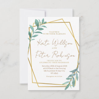 Elegante Grün-Gold-Geometrische Hochzeitseinladung Einladung